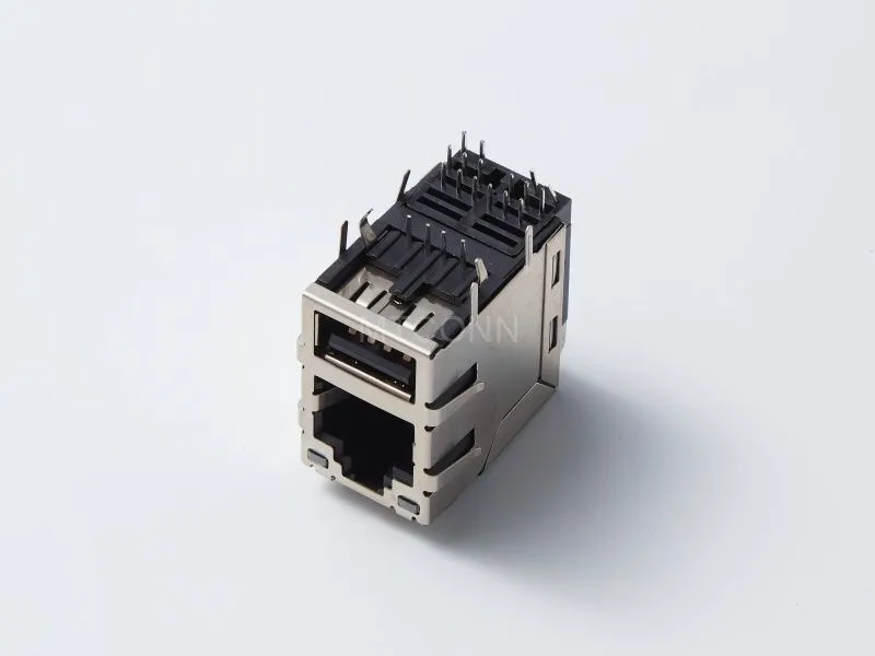 90°DIP 8P8C RJ45+USB2.0 Connector