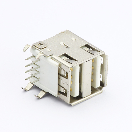 Double layer female USB connector 90 degree DIP